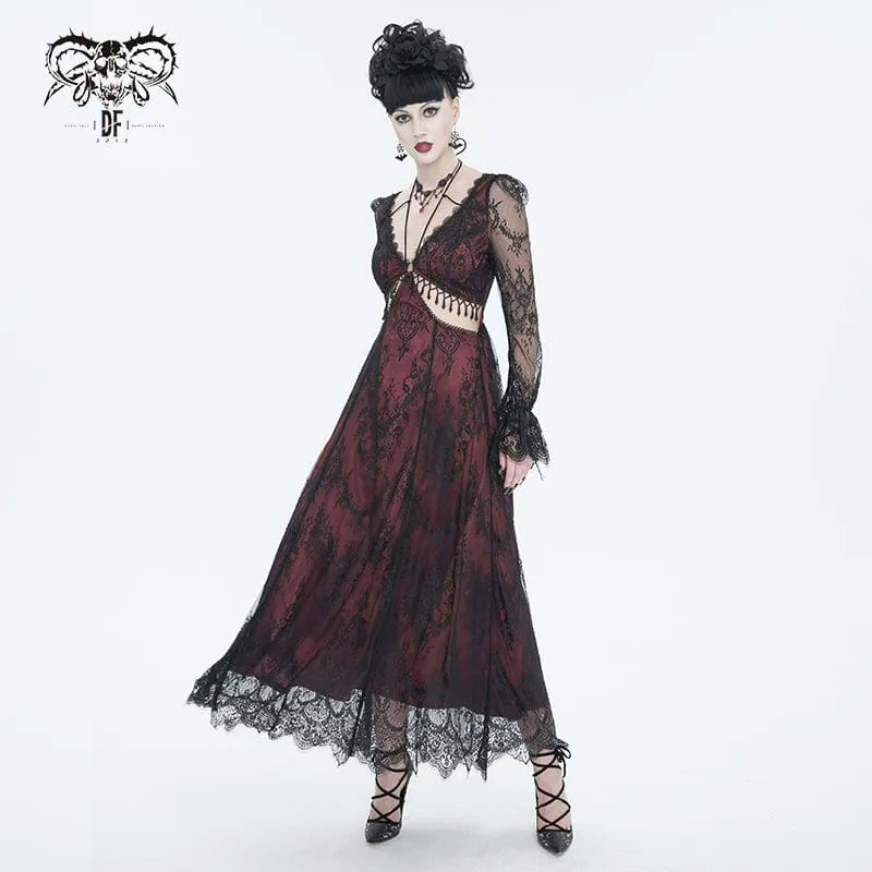 Damen-Hochzeitskleid mit perlenbesetzter Spitze und Gothic-Ausschnitt