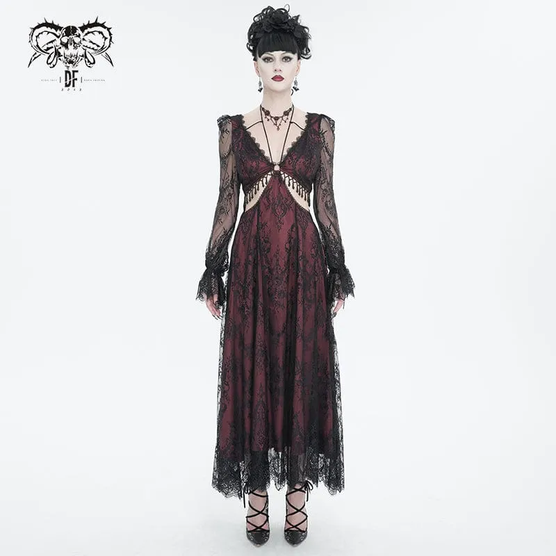 Damen-Hochzeitskleid mit perlenbesetzter Spitze und Gothic-Ausschnitt