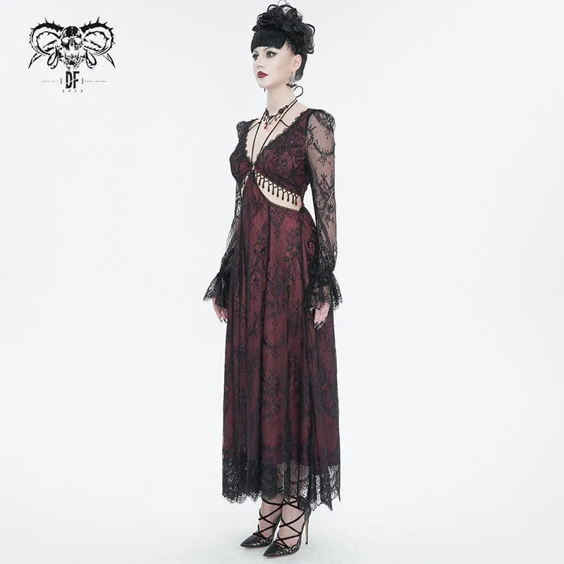 Damen-Hochzeitskleid mit perlenbesetzter Spitze und Gothic-Ausschnitt
