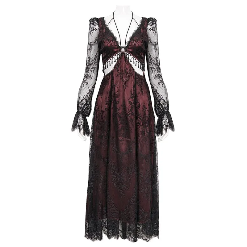 Damen-Hochzeitskleid mit perlenbesetzter Spitze und Gothic-Ausschnitt