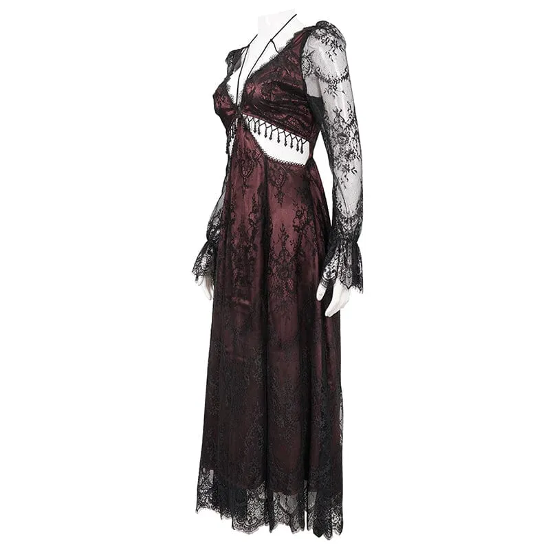Damen-Hochzeitskleid mit perlenbesetzter Spitze und Gothic-Ausschnitt