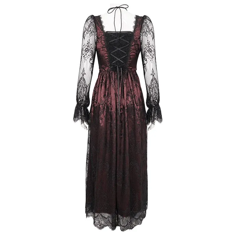 Damen-Hochzeitskleid mit perlenbesetzter Spitze und Gothic-Ausschnitt