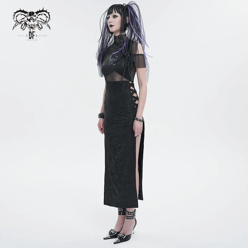 Gothic Off-Shoulder-Mesh-Splice-Split-Kleid für Damen