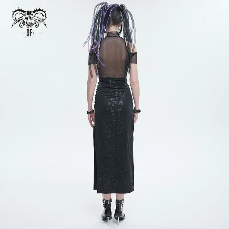 Gothic Off-Shoulder-Mesh-Splice-Split-Kleid für Damen