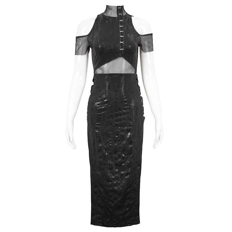 Gothic Off-Shoulder-Mesh-Splice-Split-Kleid für Damen
