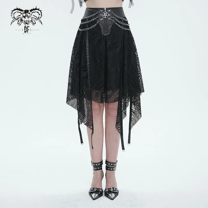 Gothic unregelmäßiger Mesh-Rock für Damen mit Kette