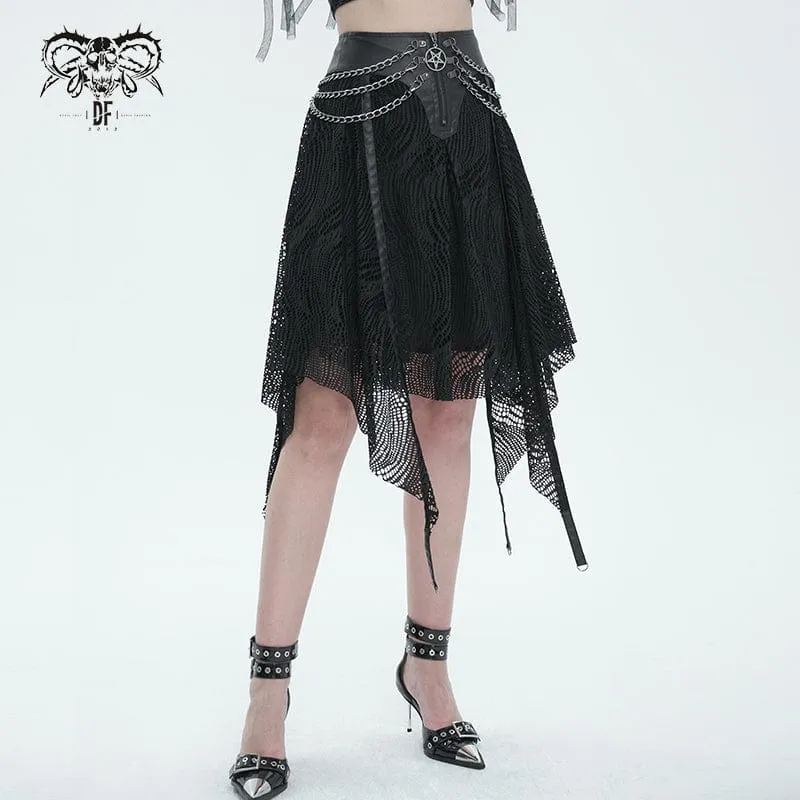 Gothic unregelmäßiger Mesh-Rock für Damen mit Kette