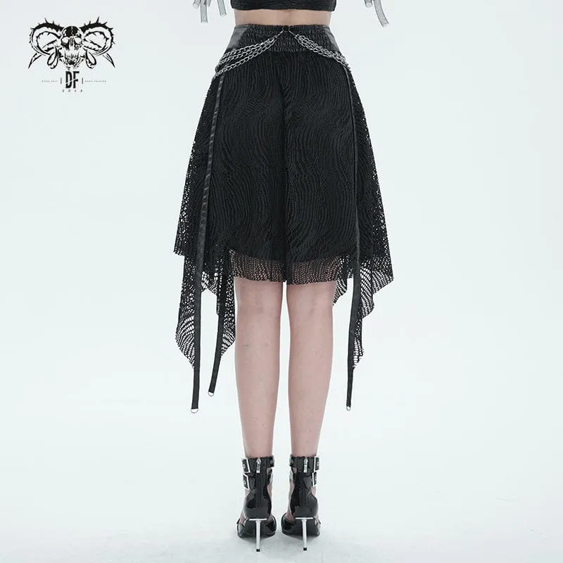 Gothic unregelmäßiger Mesh-Rock für Damen mit Kette