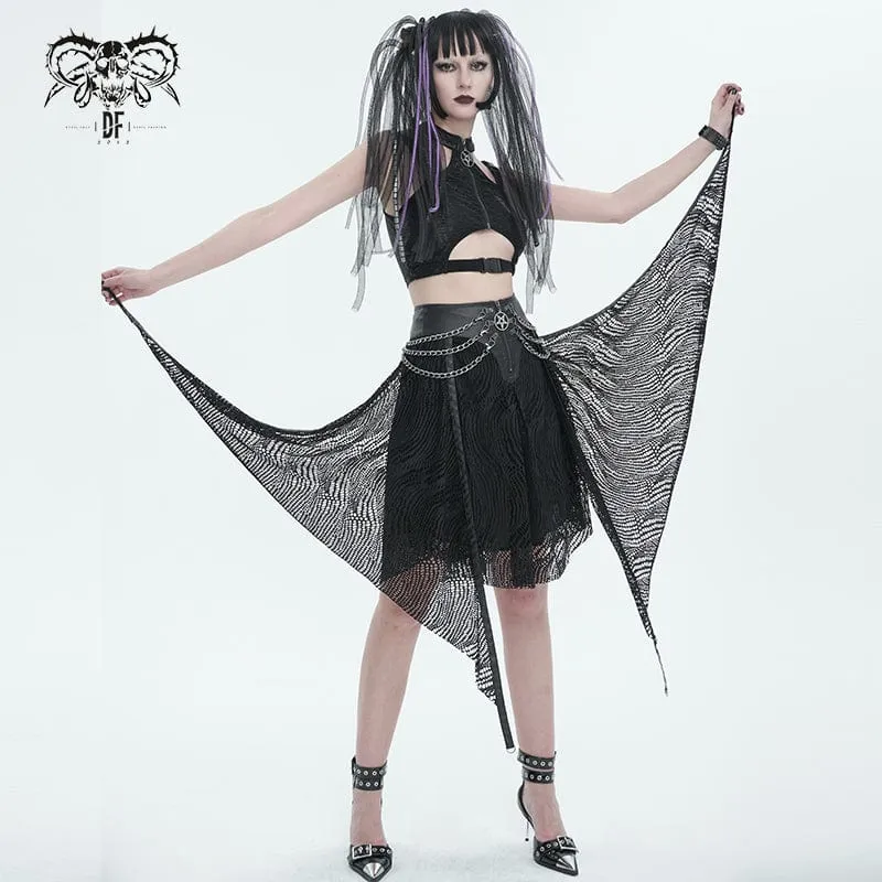 Gothic unregelmäßiger Mesh-Rock für Damen mit Kette