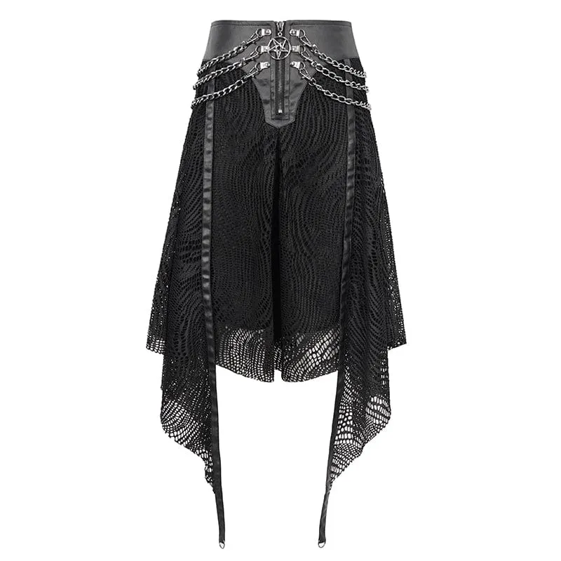 Gothic unregelmäßiger Mesh-Rock für Damen mit Kette