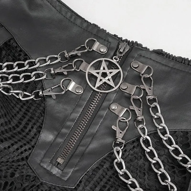 Gothic unregelmäßiger Mesh-Rock für Damen mit Kette