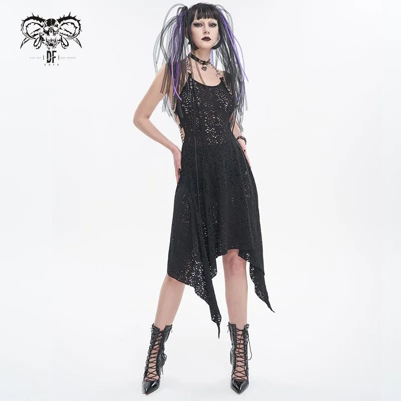 Gothic unregelmäßiges Neckholder-Kleid mit zerrissener Kette für Damen