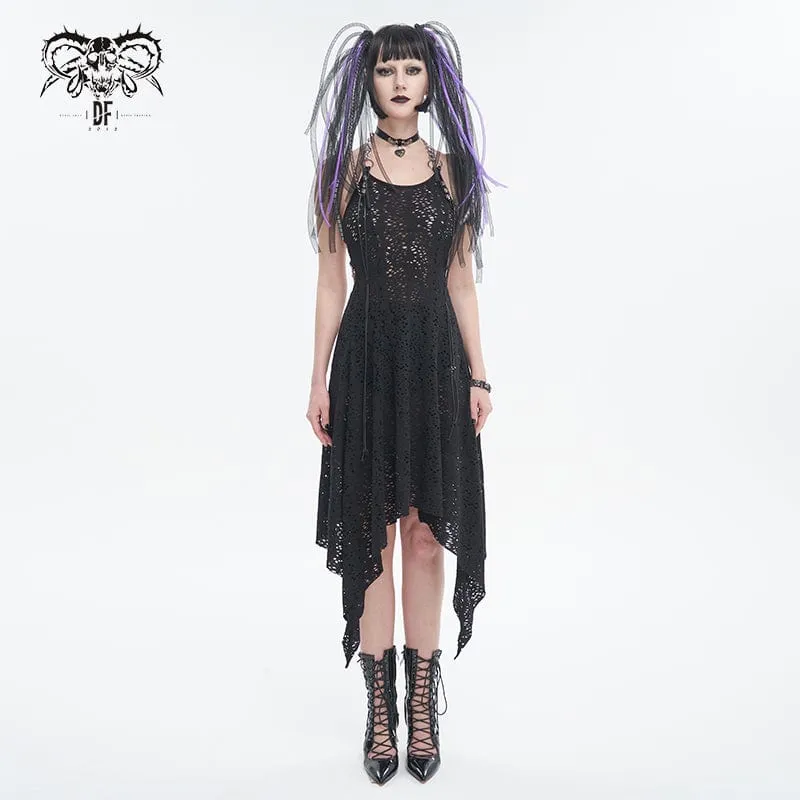 Gothic unregelmäßiges Neckholder-Kleid mit zerrissener Kette für Damen