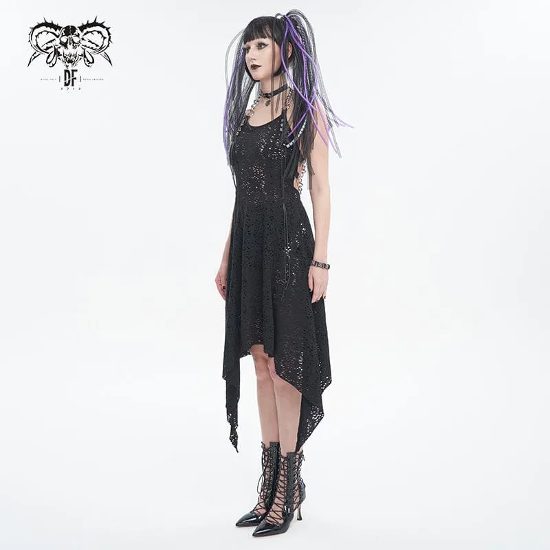 Gothic unregelmäßiges Neckholder-Kleid mit zerrissener Kette für Damen