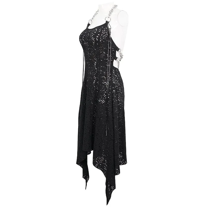 Gothic unregelmäßiges Neckholder-Kleid mit zerrissener Kette für Damen