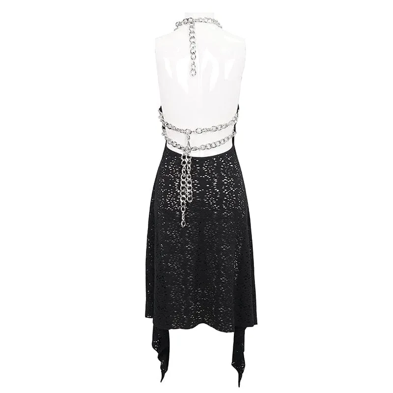 Gothic unregelmäßiges Neckholder-Kleid mit zerrissener Kette für Damen