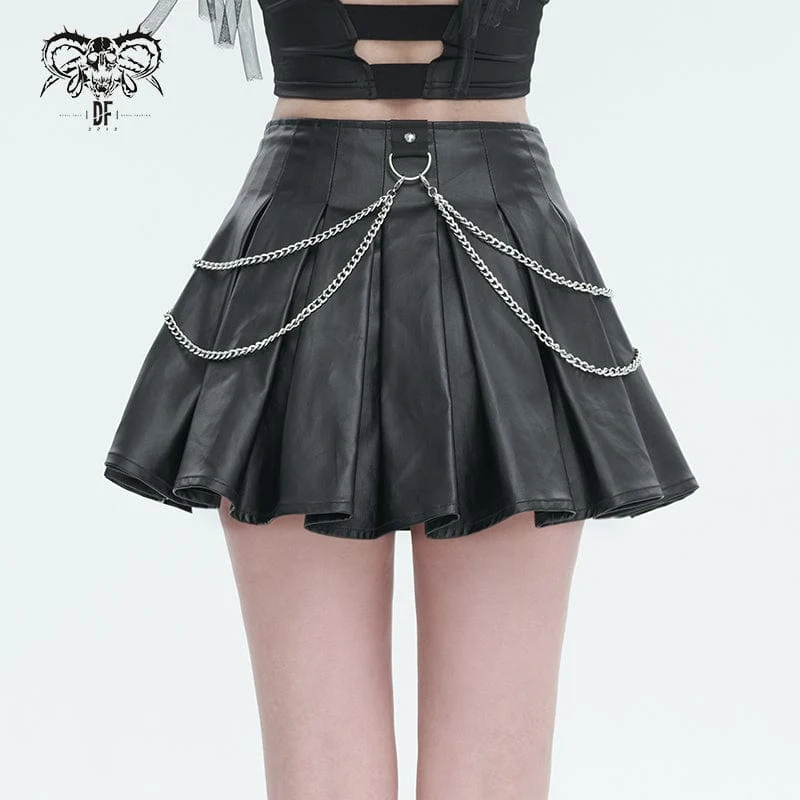 Damen Punk-Plisseerock mit hoher Taille und Kette