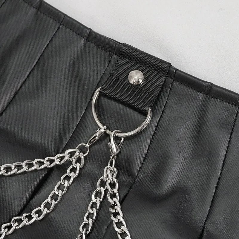 Damen Punk-Plisseerock mit hoher Taille und Kette