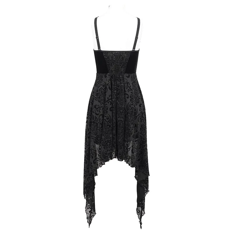 Damen-Hochzeitskleid im Gothic-Stil mit unregelmäßigem Mesh-Splice und Samt-Slip