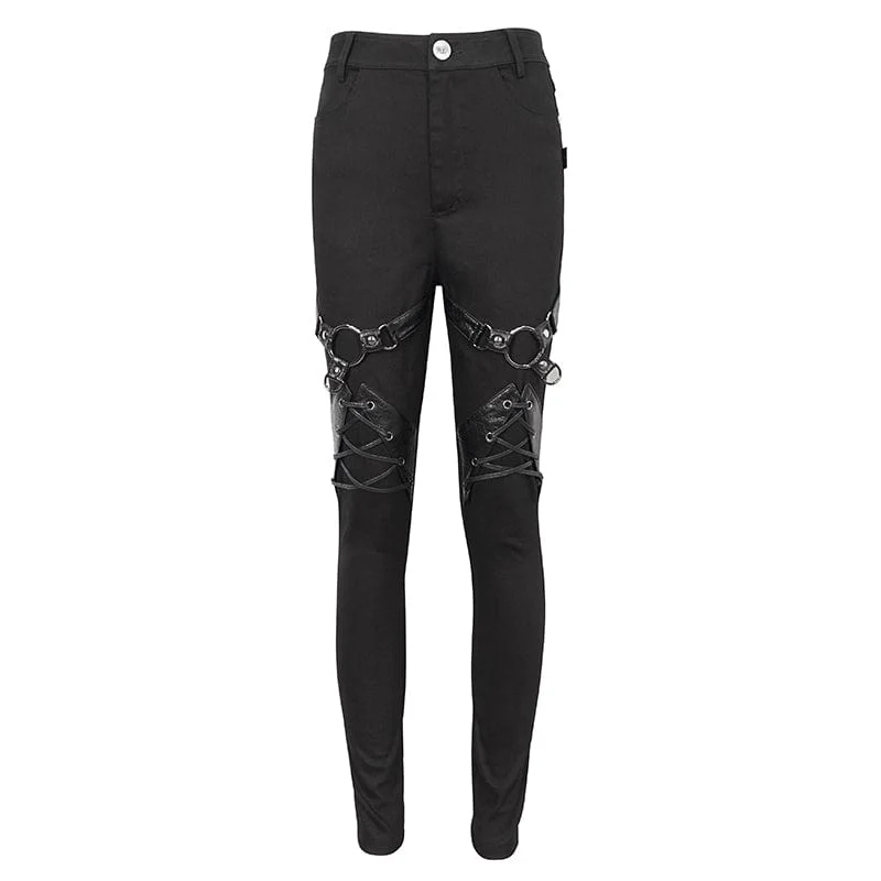 Damen Punk Buckle Splice Röhrenhose