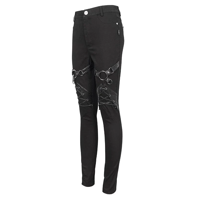 Damen Punk Buckle Splice Röhrenhose
