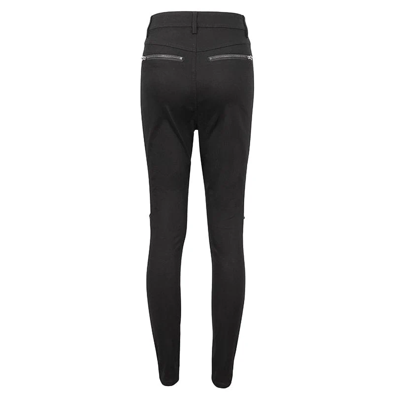 Damen Punk Buckle Splice Röhrenhose