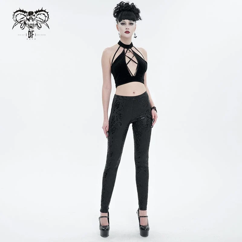 Damen-Punk-Leggings mit Blumendruck