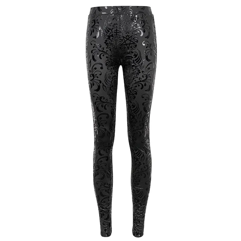 Damen-Punk-Leggings mit Blumendruck