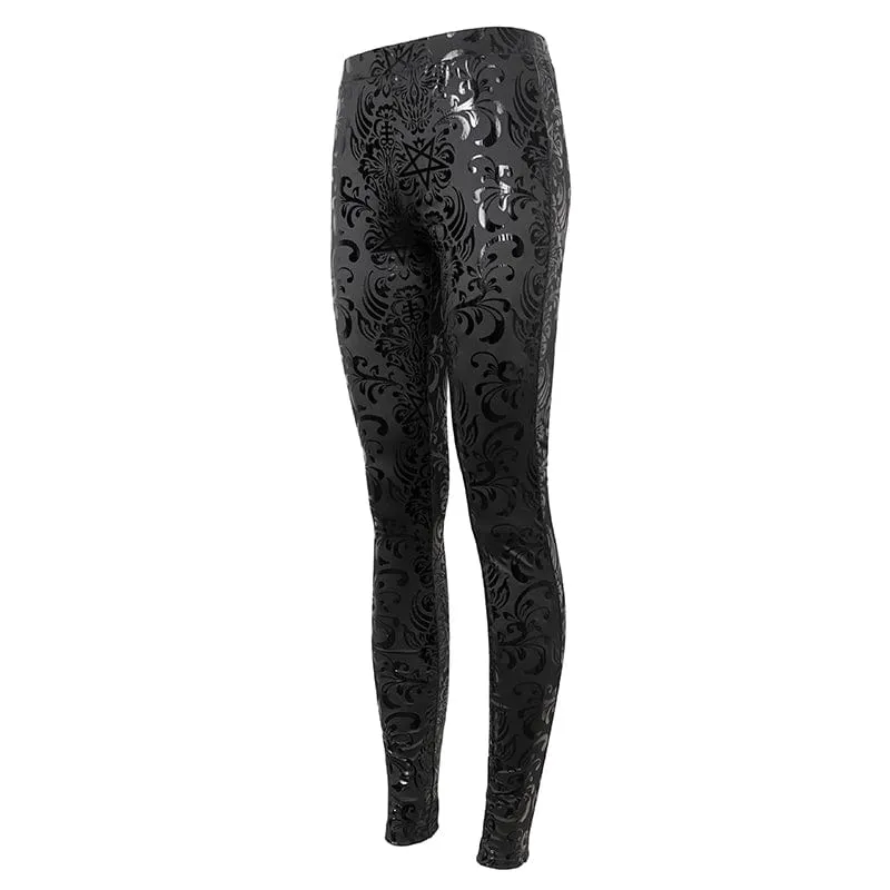 Damen-Punk-Leggings mit Blumendruck