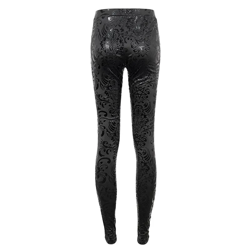 Damen-Punk-Leggings mit Blumendruck