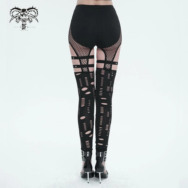 Damen Punk Cutout Mesh Splice Leggings