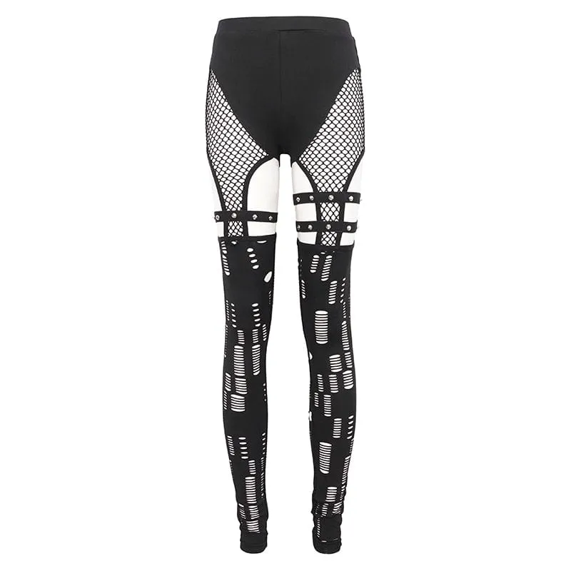Damen Punk Cutout Mesh Splice Leggings