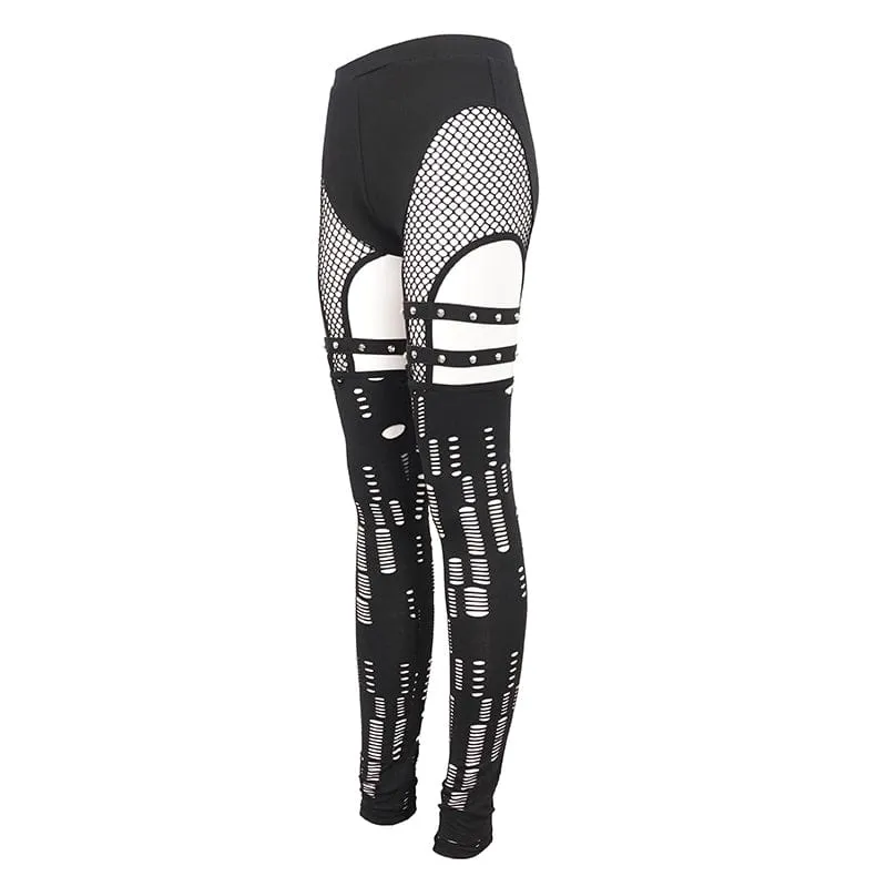 Damen Punk Cutout Mesh Splice Leggings