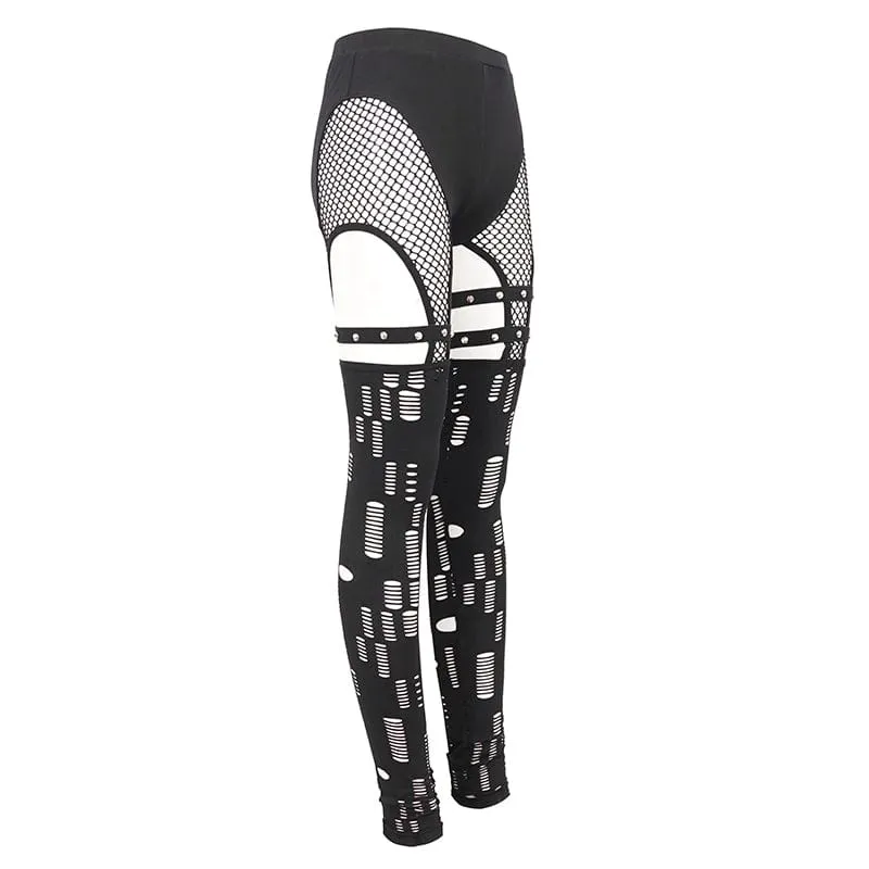 Damen Punk Cutout Mesh Splice Leggings