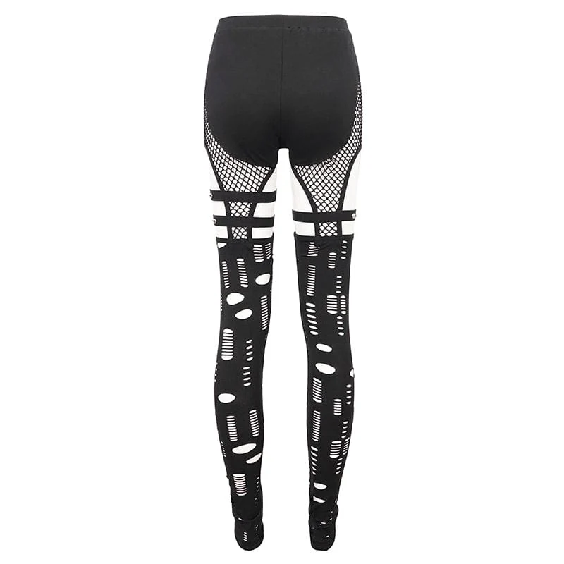 Damen Punk Cutout Mesh Splice Leggings