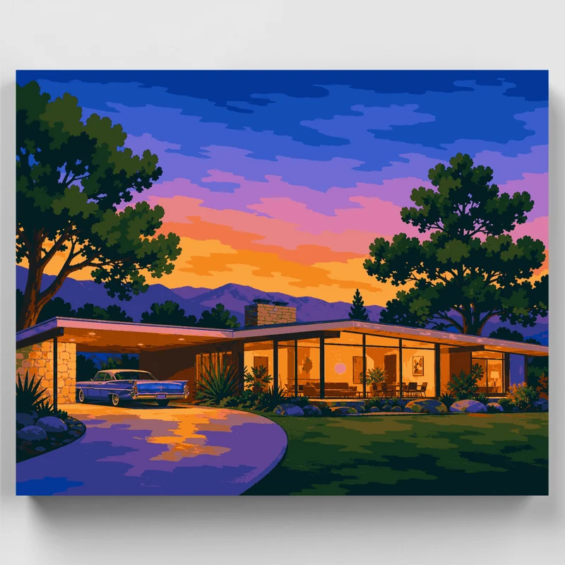 Mid-Century Modern Sunset Home - Paint by Numbers Kit