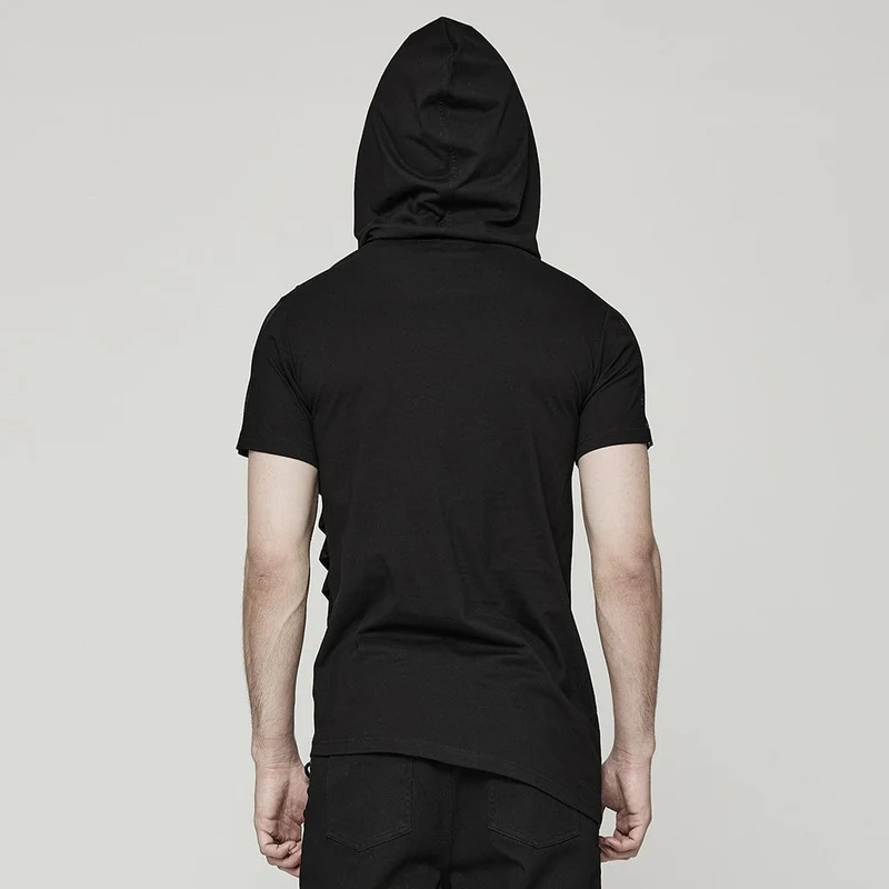 Herren Punk Mesh Splice T-Shirt mit Kapuze