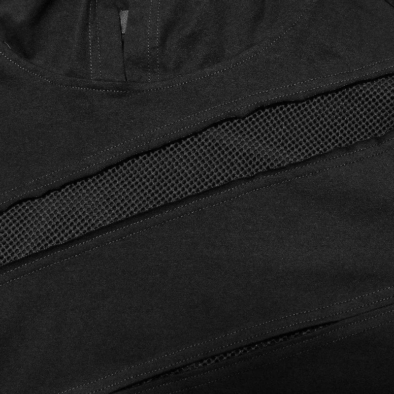 Herren Punk Mesh Splice T-Shirt mit Kapuze