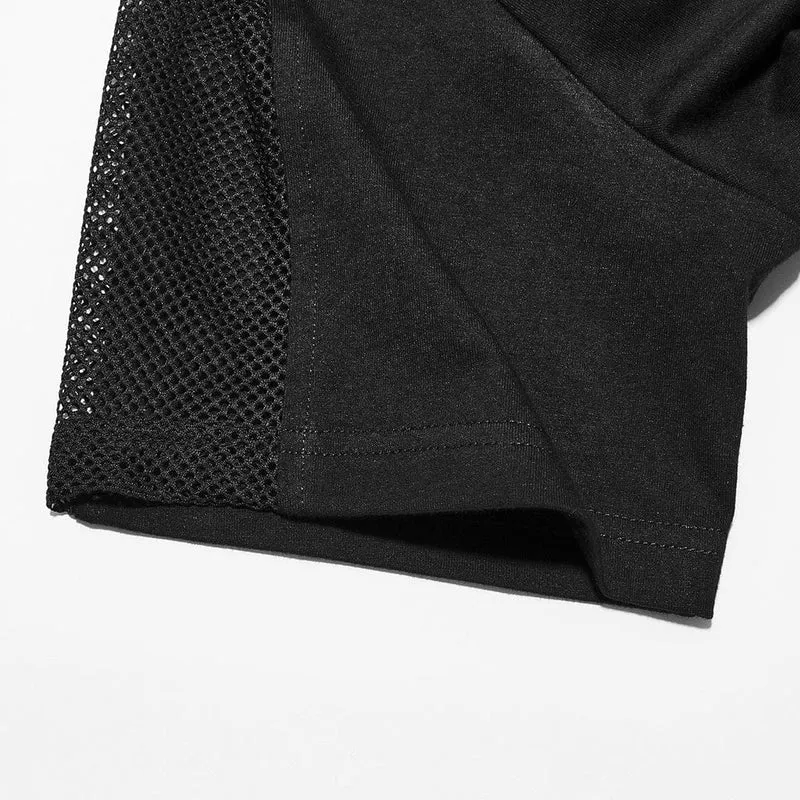 Herren Punk Mesh Splice T-Shirt mit Kapuze