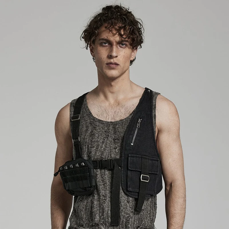 Herren Punk Big-Pocket Buckle Harness