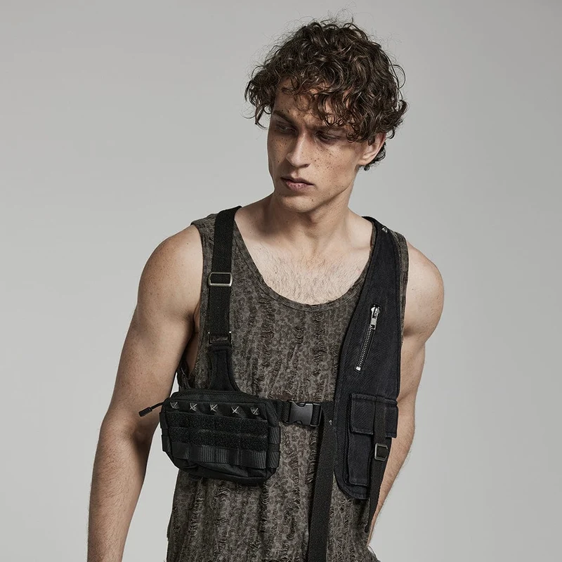 Herren Punk Big-Pocket Buckle Harness