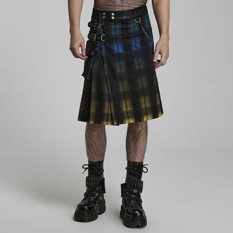 Karierter Kilt mit Punk-Farbverlauf für Herren (verstellbare Taille)