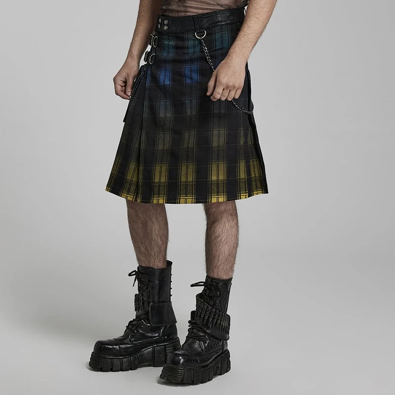 Karierter Kilt mit Punk-Farbverlauf für Herren (verstellbare Taille)