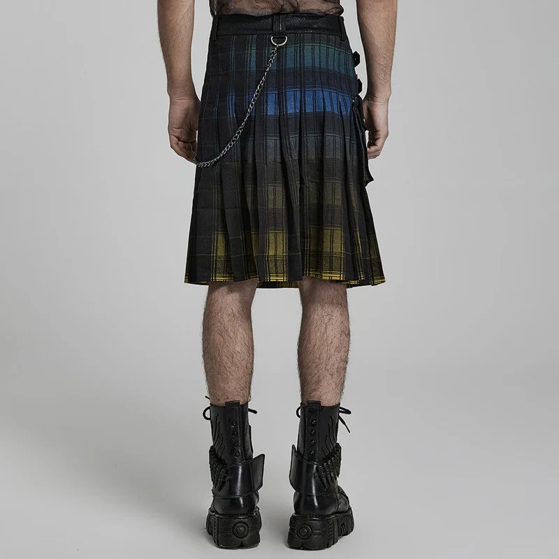 Karierter Kilt mit Punk-Farbverlauf für Herren (verstellbare Taille)