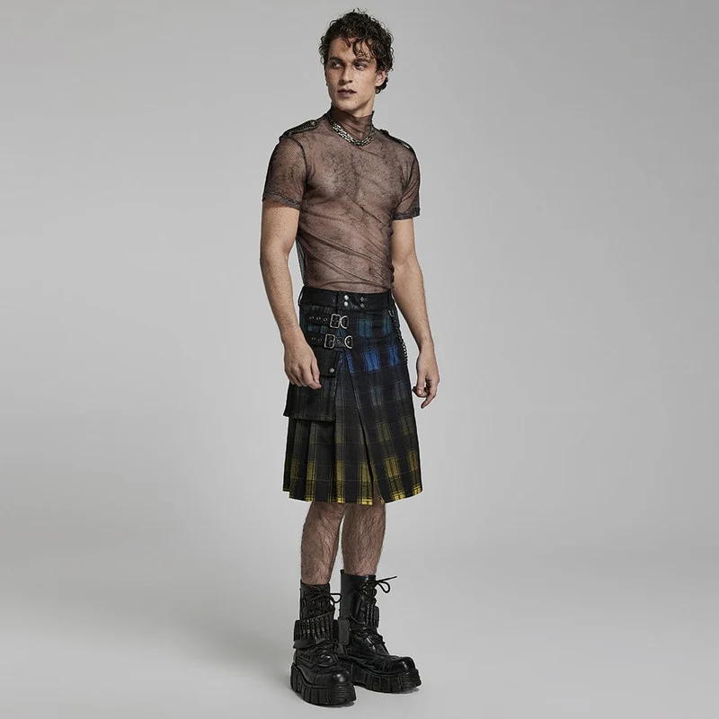 Karierter Kilt mit Punk-Farbverlauf für Herren (verstellbare Taille)