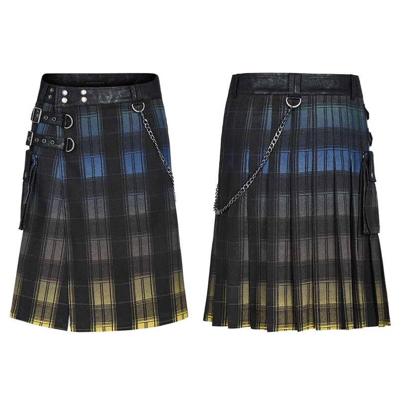 Karierter Kilt mit Punk-Farbverlauf für Herren (verstellbare Taille)