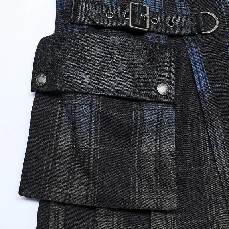 Karierter Kilt mit Punk-Farbverlauf für Herren (verstellbare Taille)