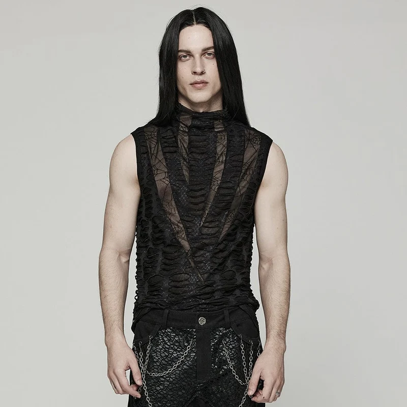 Zerrissenes Tanktop aus gotischem Spinnennetz für Herren