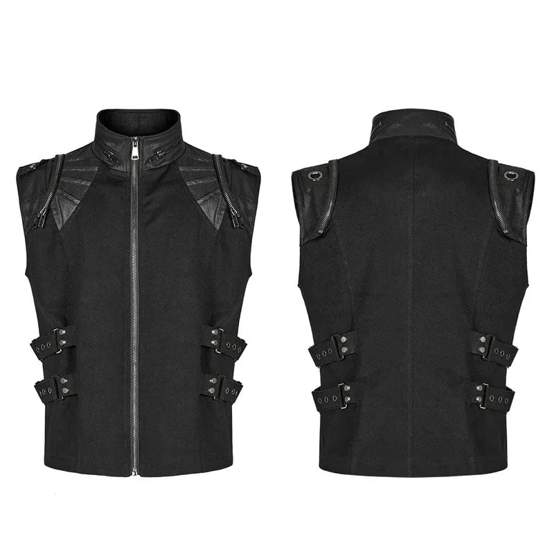 Herren Punk Stehkragen Strap Weste