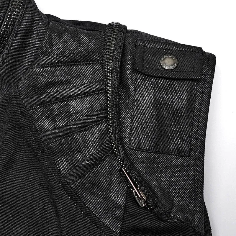 Herren Punk Stehkragen Strap Weste